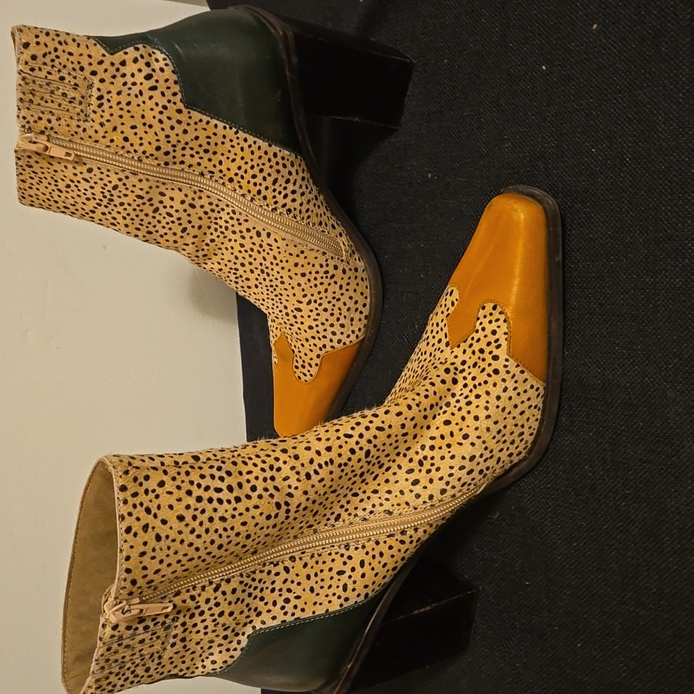 Jeffrey Campbell Ankle Boots - Spotted Tan, Green, and Orange